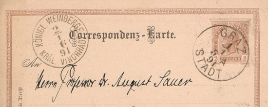 Briefwechsel Sauer Seuffert (Postkarte von Bernhard Seuffert an August Sauer)